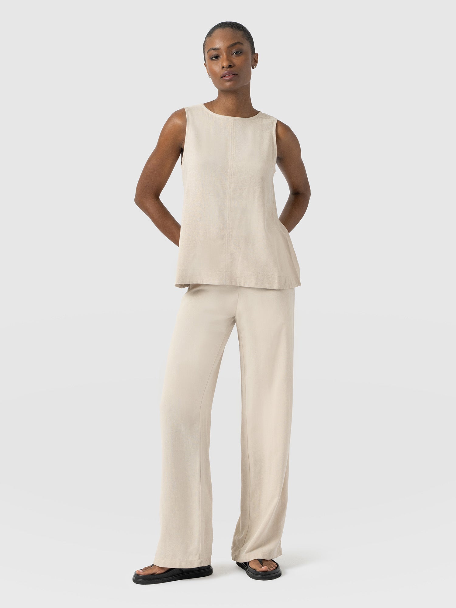 Corinne Wide Leg Linen Pant - Oatmeal