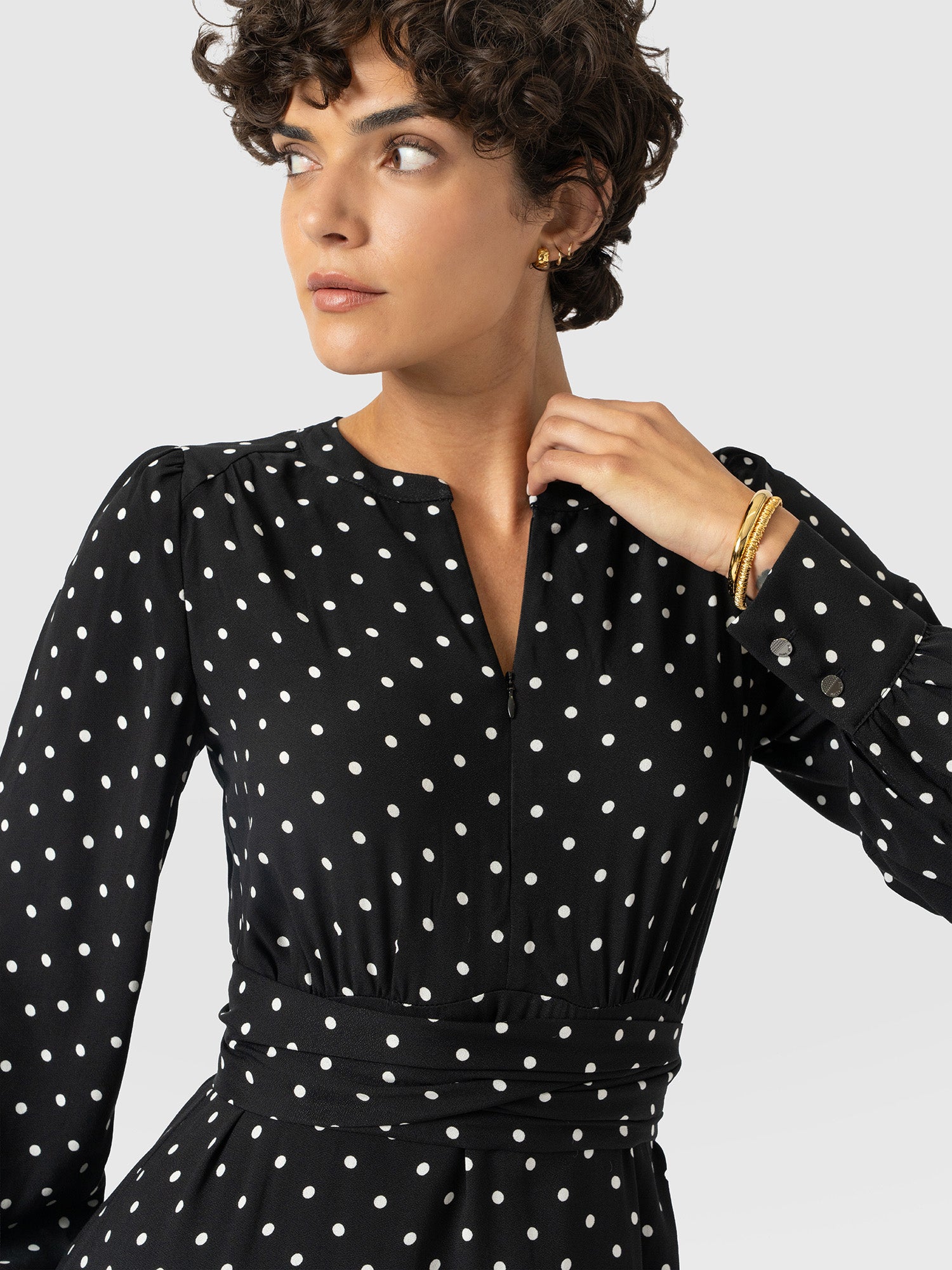 Adaline Zip Up Dress - Black Polka Dot