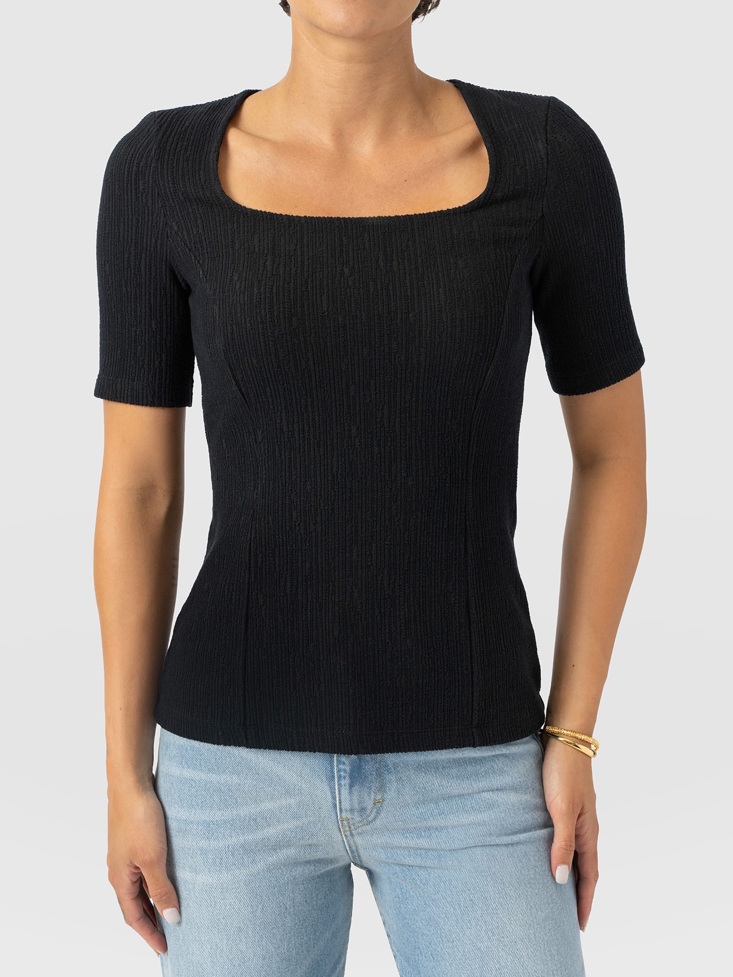 Akia Short Sleeve Tee - Black Textured