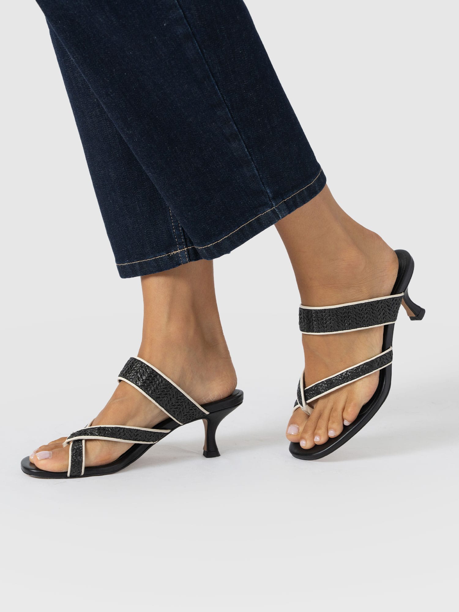 Adaline Toe Post Heels - Black Raffia - Women's Shoes | Saint + Sofia® USA