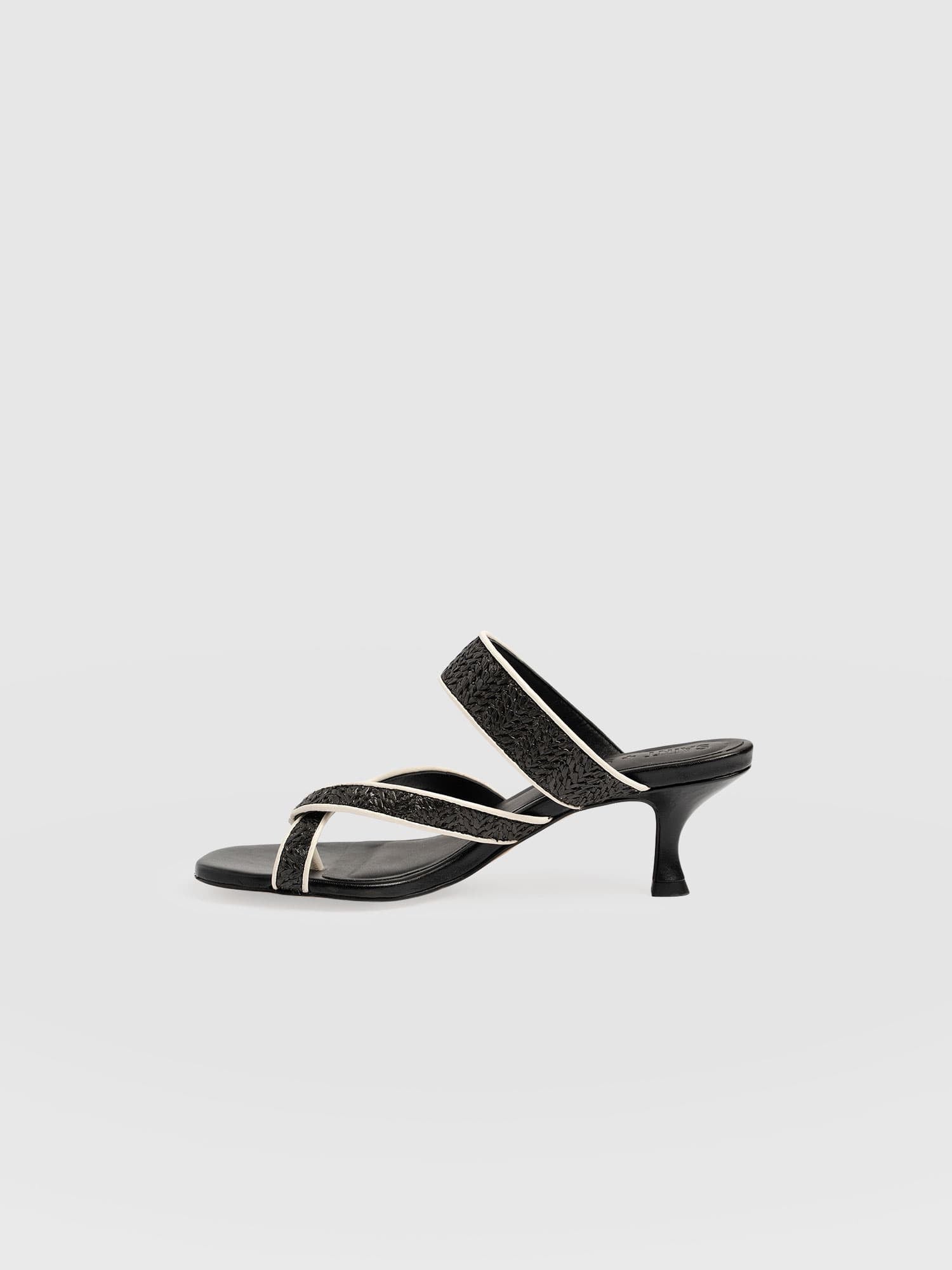 Adaline Toe Post Heels - Black Raffia - Women's Shoes | Saint + Sofia® USA