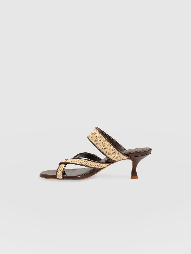 Adaline Toe Post Heels - Brown Raffia - Women's Shoes | Saint + Sofia® USA