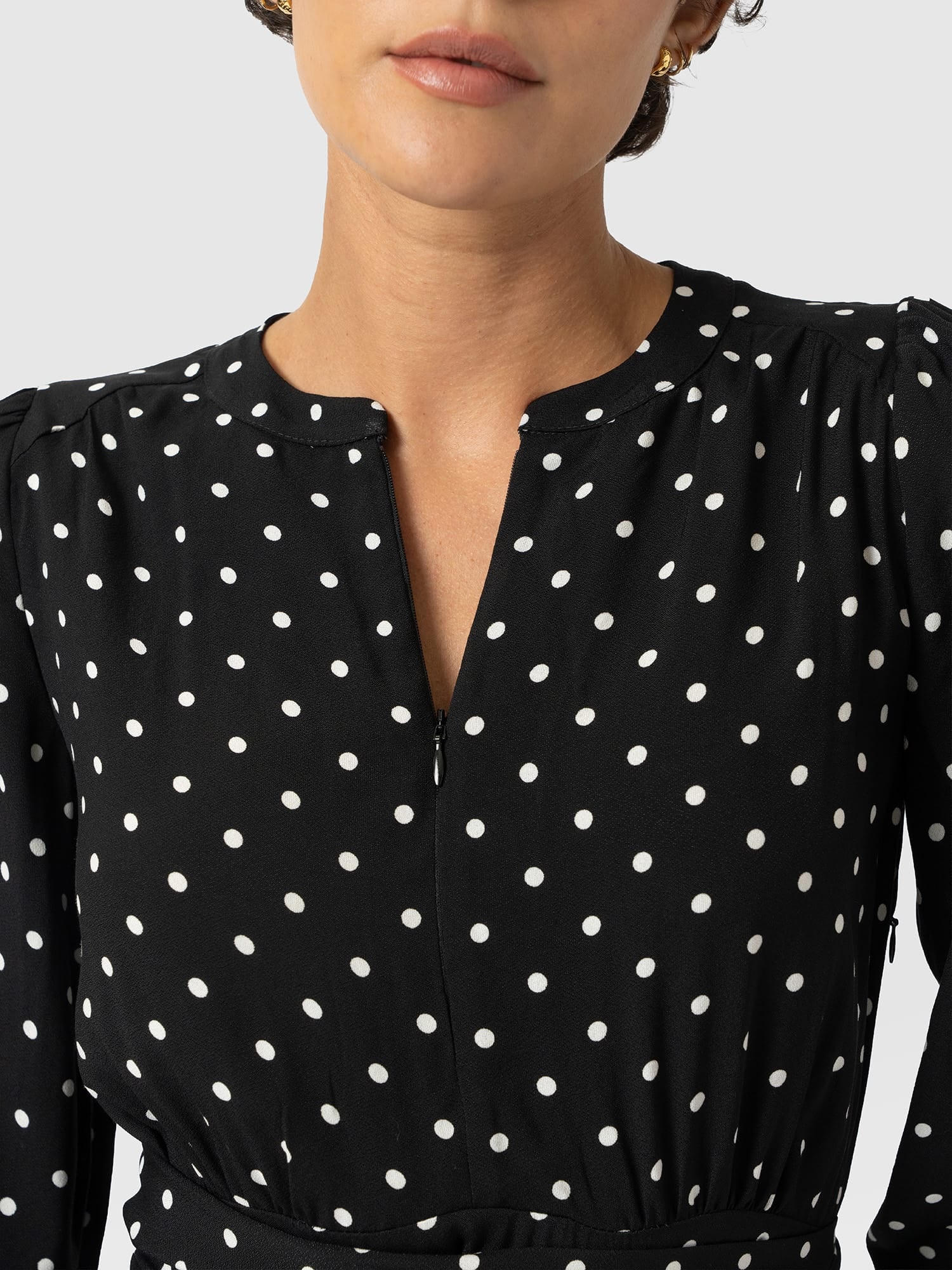 Adaline Zip Up Dress - Black Polka Dot - Women's Dresses | Saint and Sofia® USA