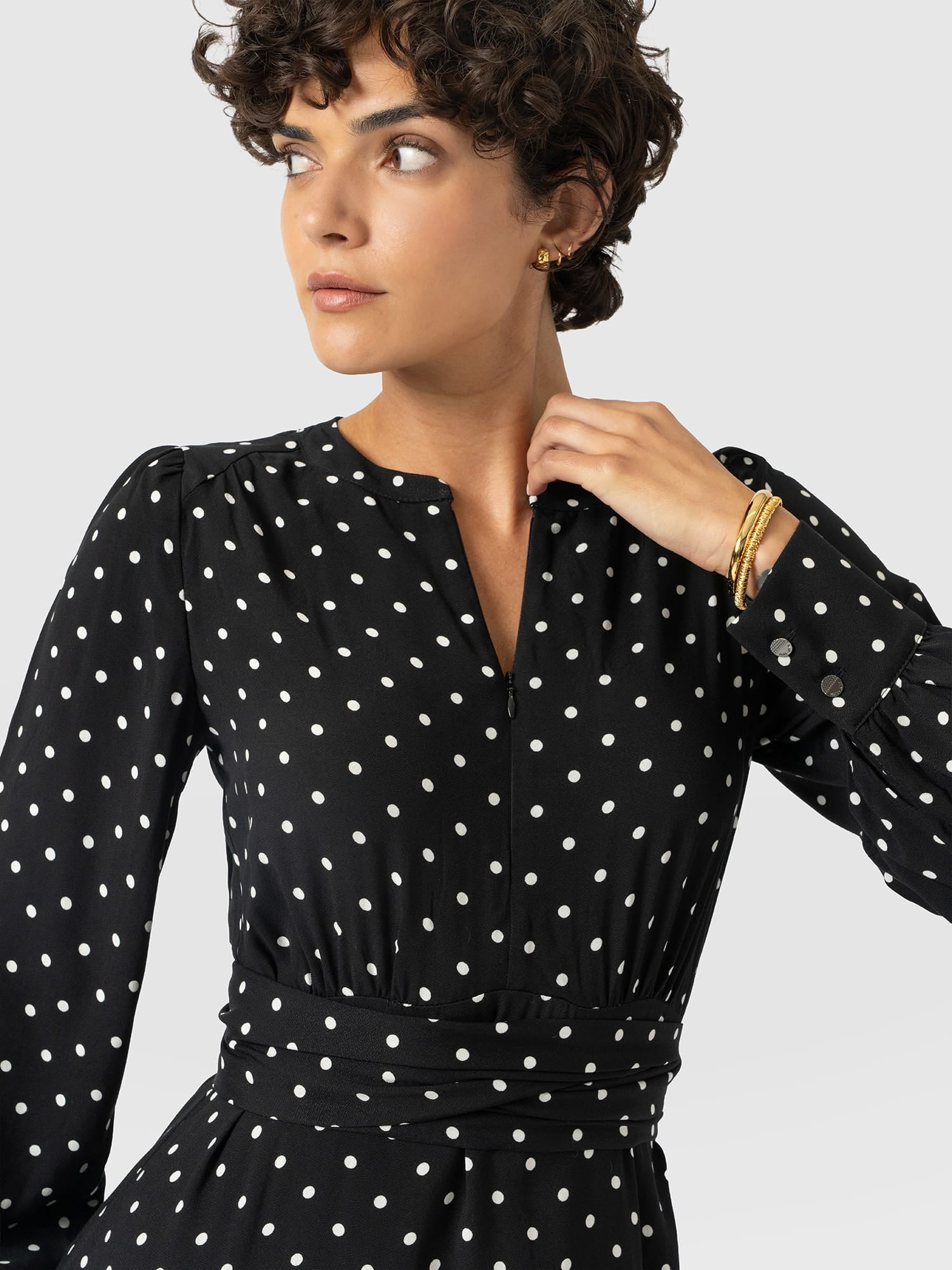 Adaline Zip Up Dress - Black Polka Dot - Women's Dresses | Saint and Sofia® USA