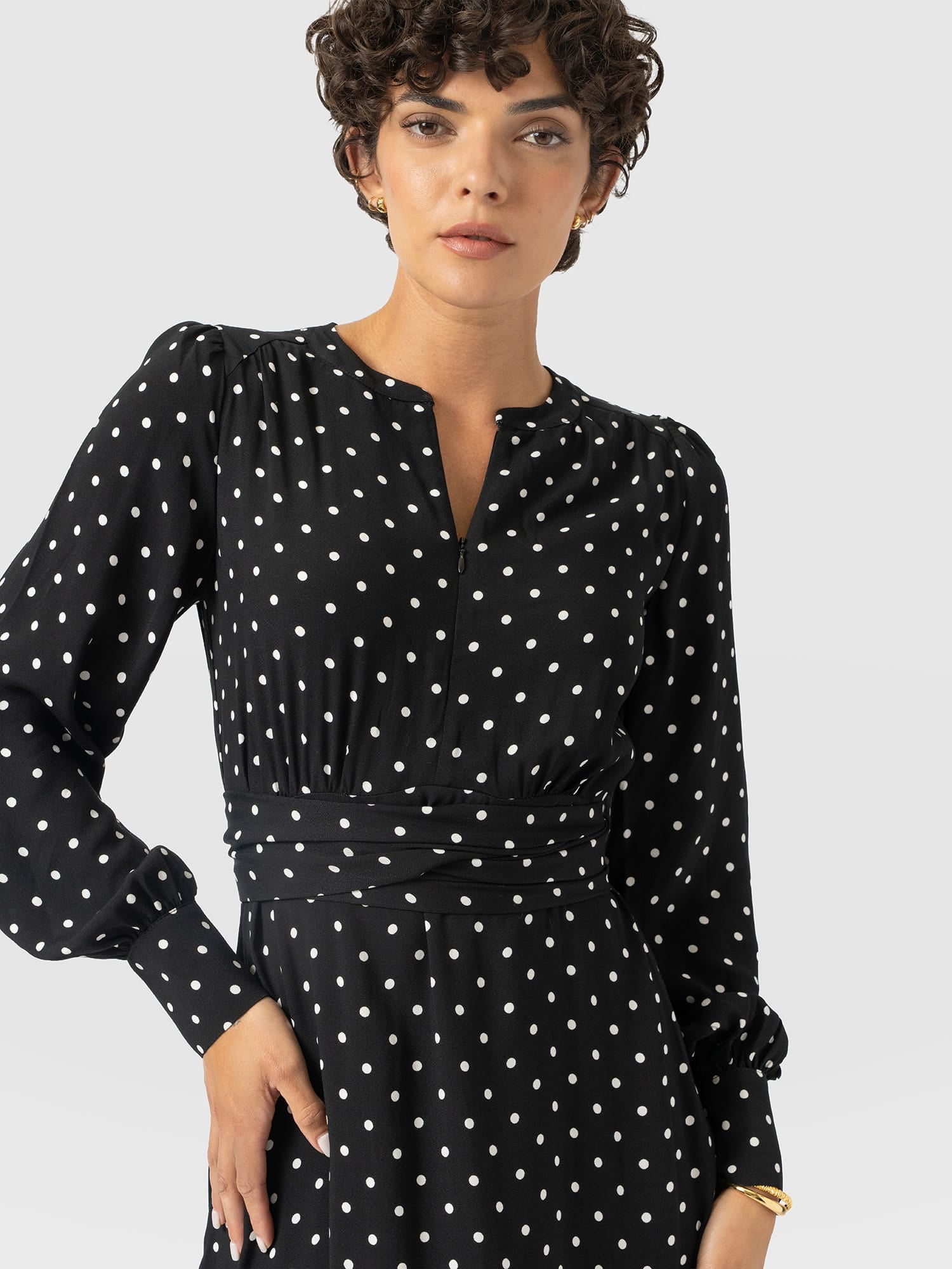 Adaline Zip Up Dress - Black Polka Dot - Women's Dresses | Saint and Sofia® USA