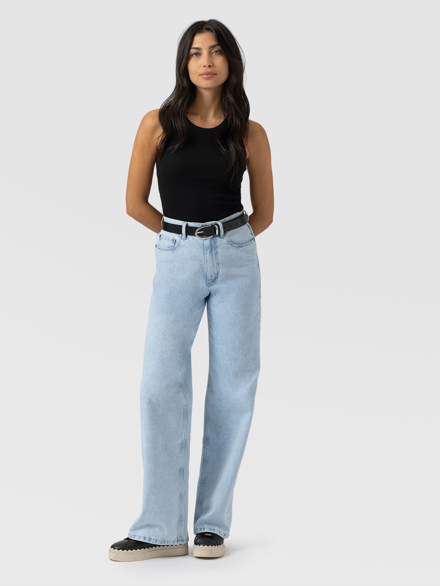 Adjustable Wide Leg Jeans Pale Blue - Women's Jeans | Saint + Sofia® USA