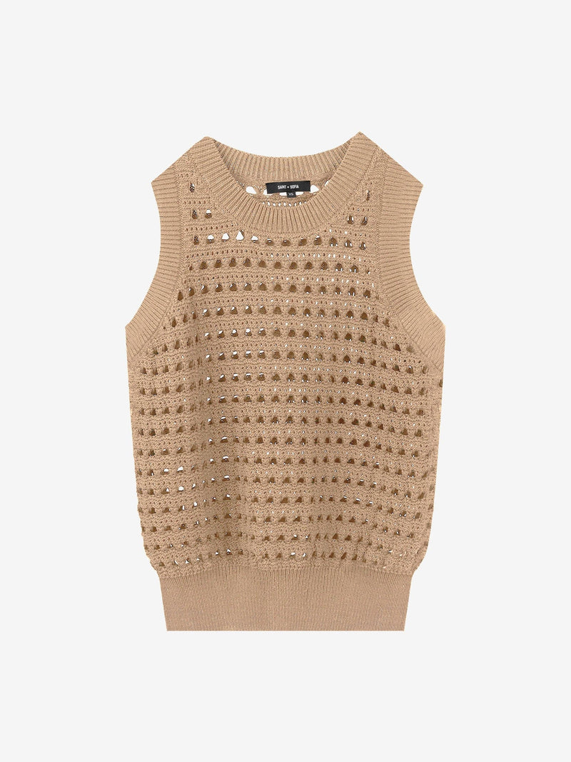 Adler Sleeveless Knit Camel - Women's Vests | Saint + Sofia® US