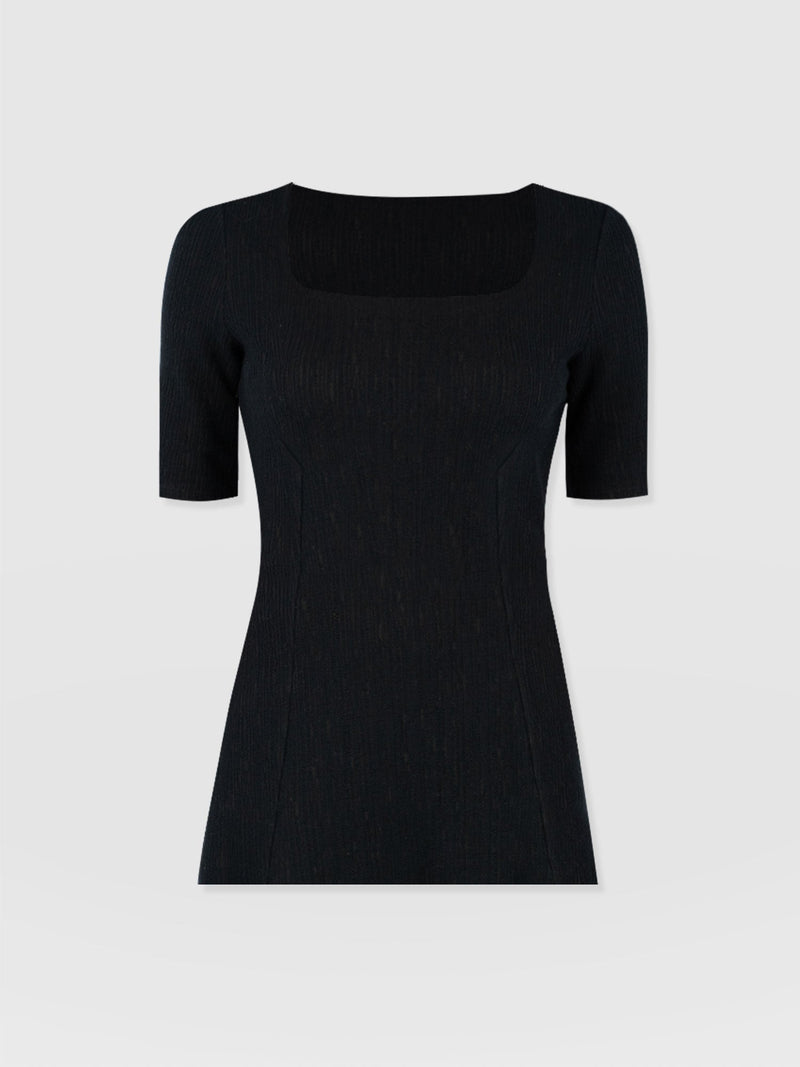 Akia Short Sleeve Tee - Black Textured - Women's T-Shirts | Saint + Sofia® USA