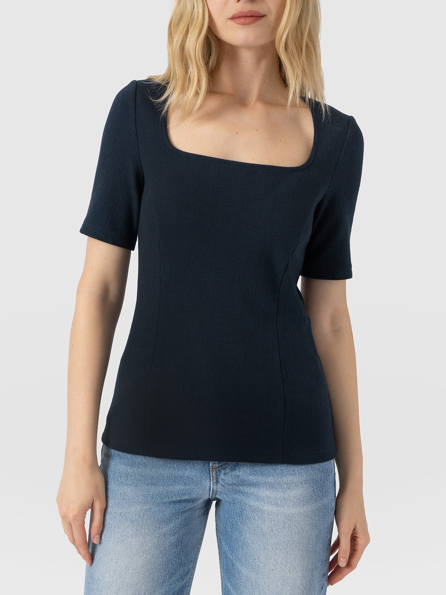 Akia Short Sleeve Tee - Navy Textured - Women's T-shirts | Saint and Sofia® USA