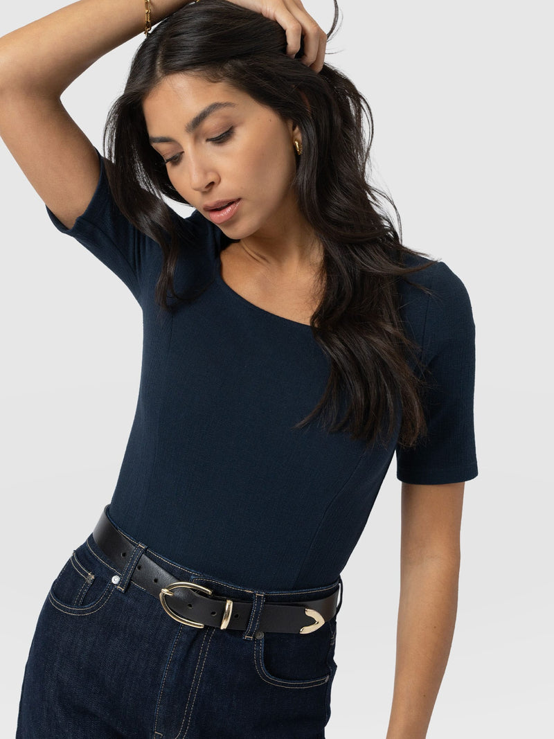 Akia Short Sleeve Tee - Navy Textured - Women's T-shirts | Saint + Sofia® USA