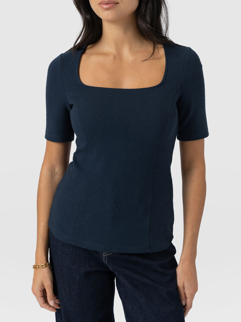 Akia Short Sleeve Tee - Navy Textured - Women's T-shirts | Saint + Sofia® USA