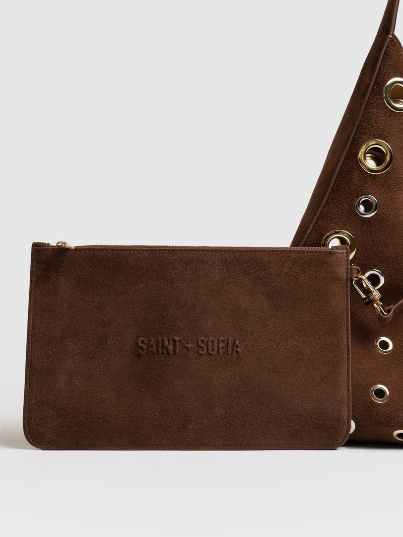 Allana Eyelet Bag - Coffee Suede - Women's Handbags | Saint + Sofia® USA