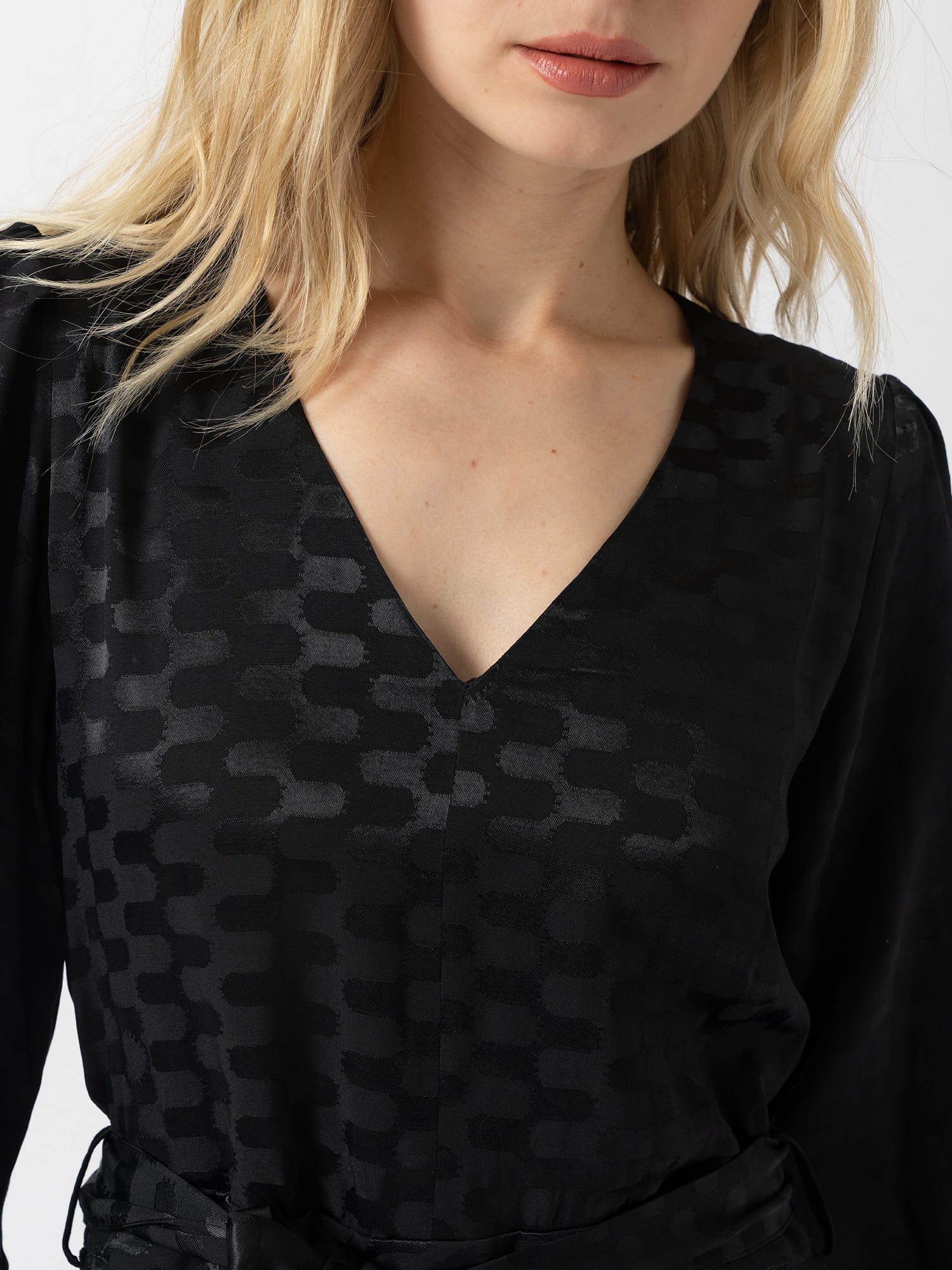 Allegra V Neck Dress - Black Jacquard - Women's Dresses | Saint and Sofia® USA