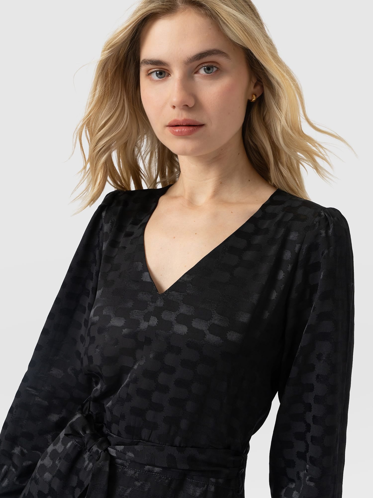 Allegra V Neck Dress - Black Jacquard - Women's Dresses | Saint and Sofia® USA