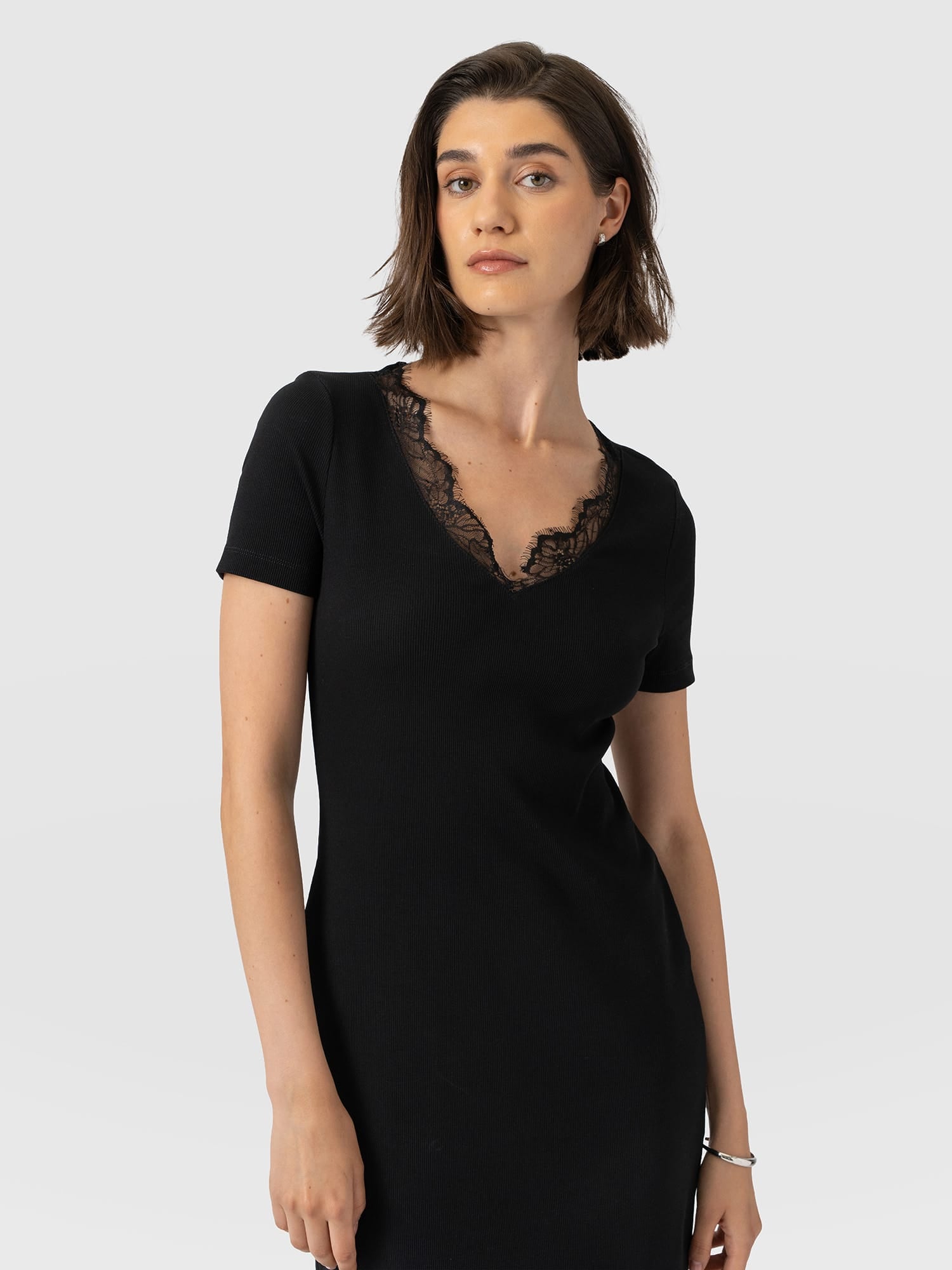 Andie V Neck Dress - Black Lace - Women's Dresses | Saint and Sofia® USA