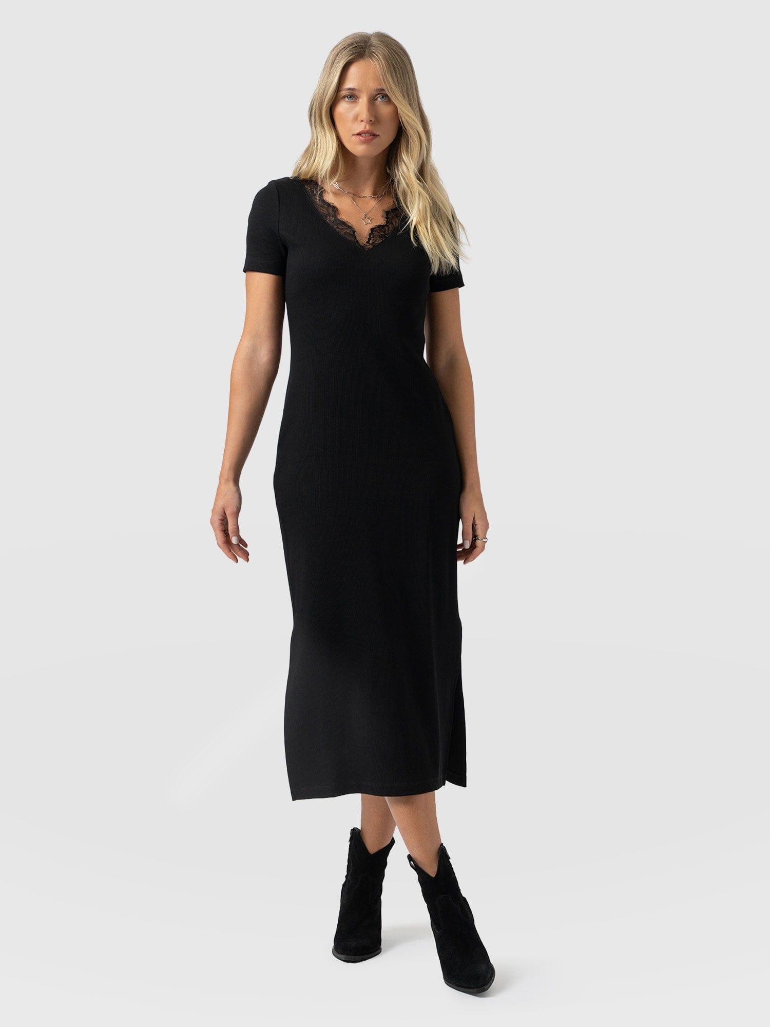Andie V Neck Dress - Black Lace - Women's Dresses | Saint + Sofia® USA