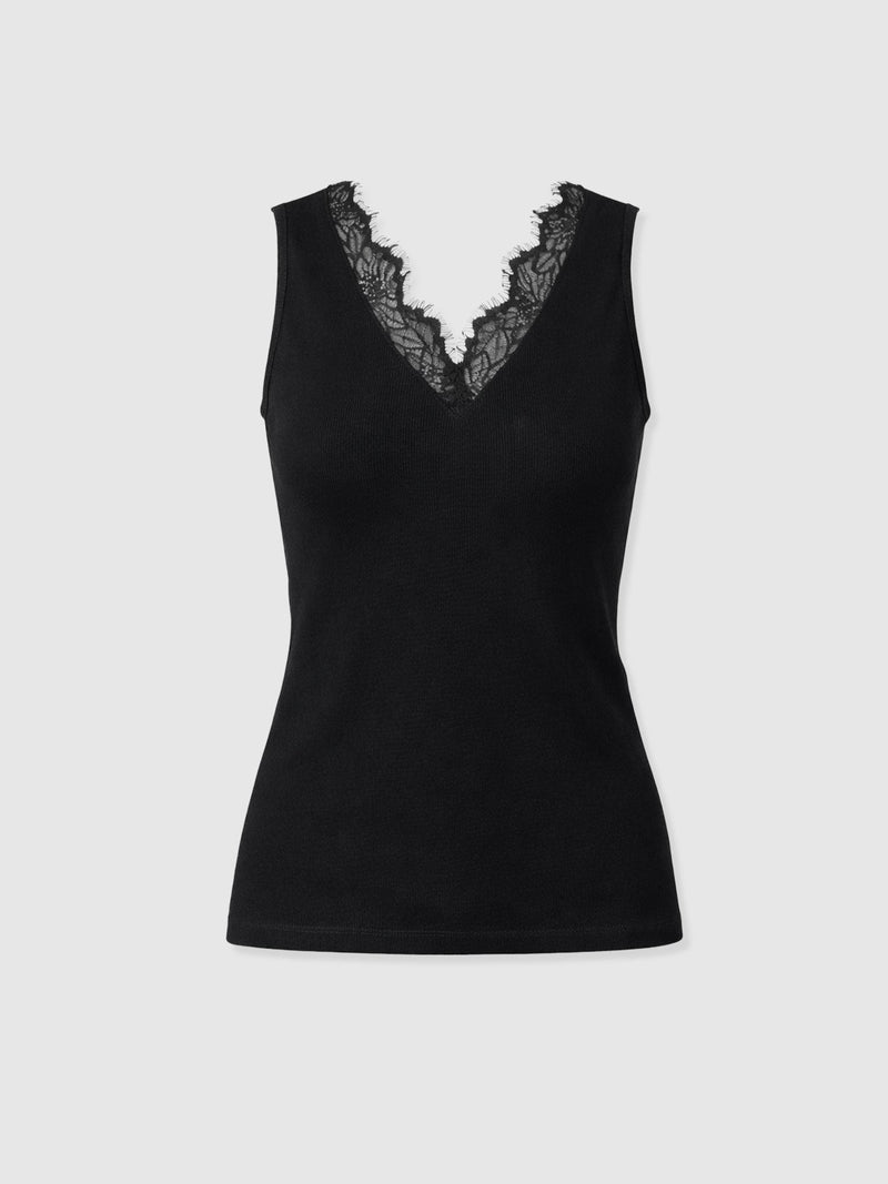 Andie V Neck Vest - Black Lace - Women's T-shirts | Saint + Sofia® USA