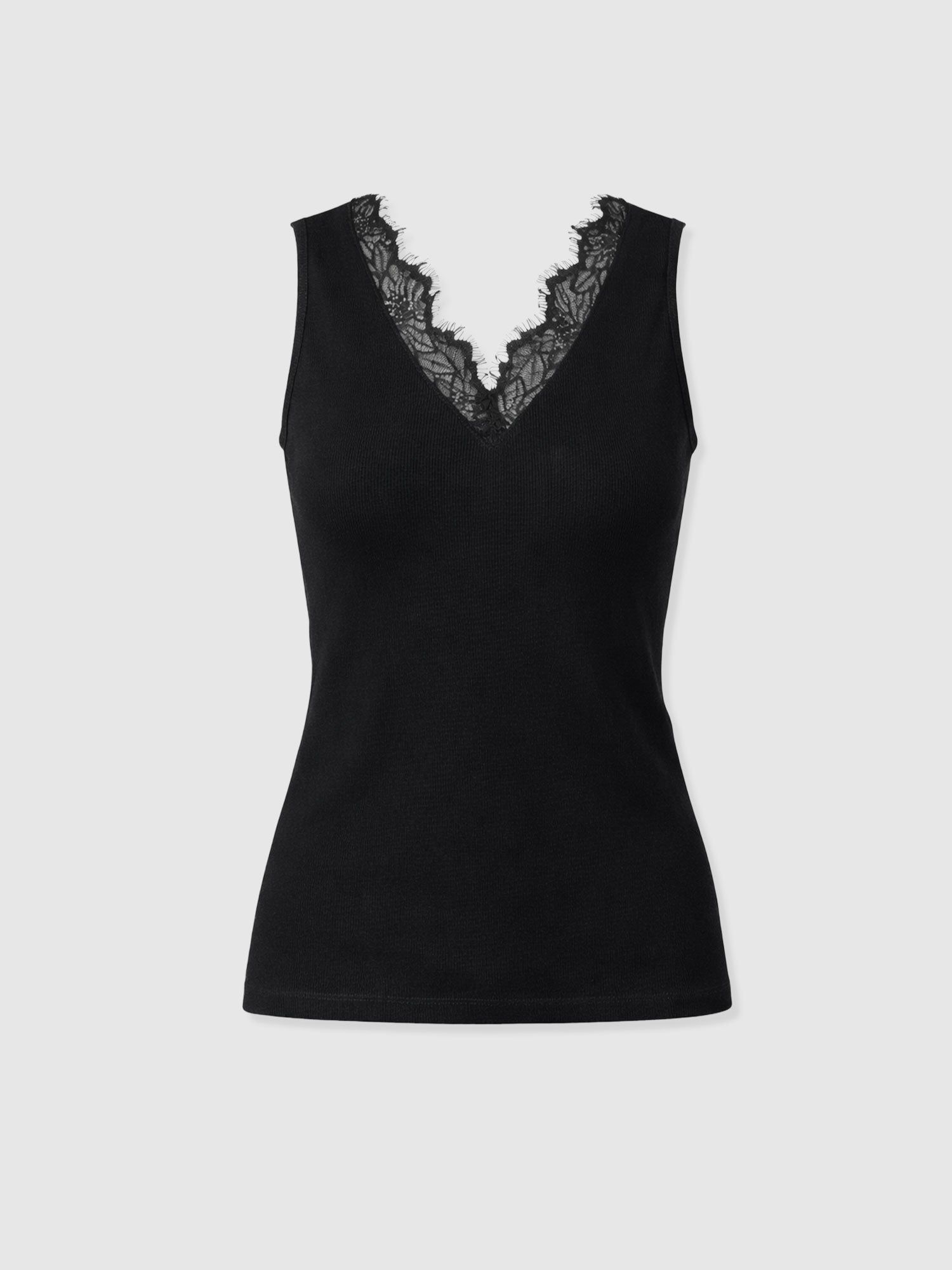 Andie V Neck Vest - Black Lace - Women's T-shirts | Saint + Sofia® USA