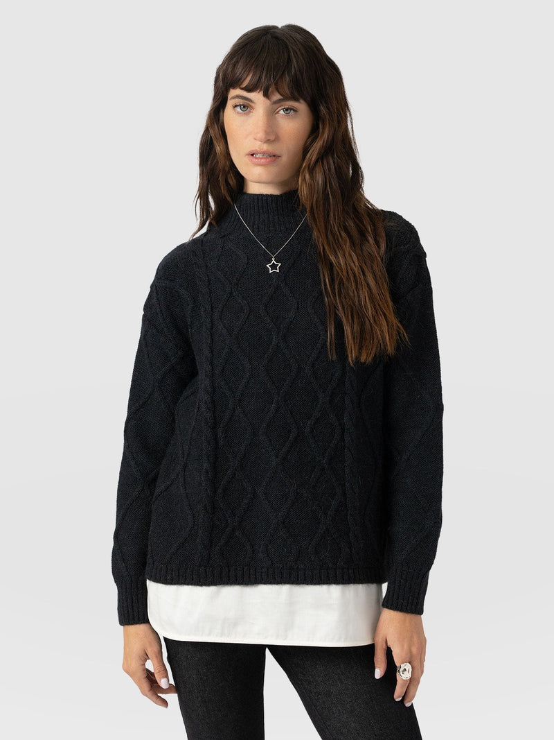 Arden Mock Shirt Jumper - Black - Women's Knitwears | Saint + Sofia® USA