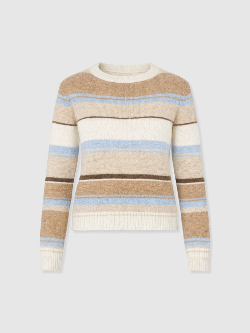 Ariella Boat Neck Sweater - Blue/Brown Stripe - Women's Sweaters | Saint + Sofia® USA