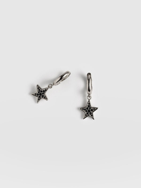 Astral Star Charm Drop Huggie Earrings Silver/Black - Women's Jewellery | Saint + Sofia® USA