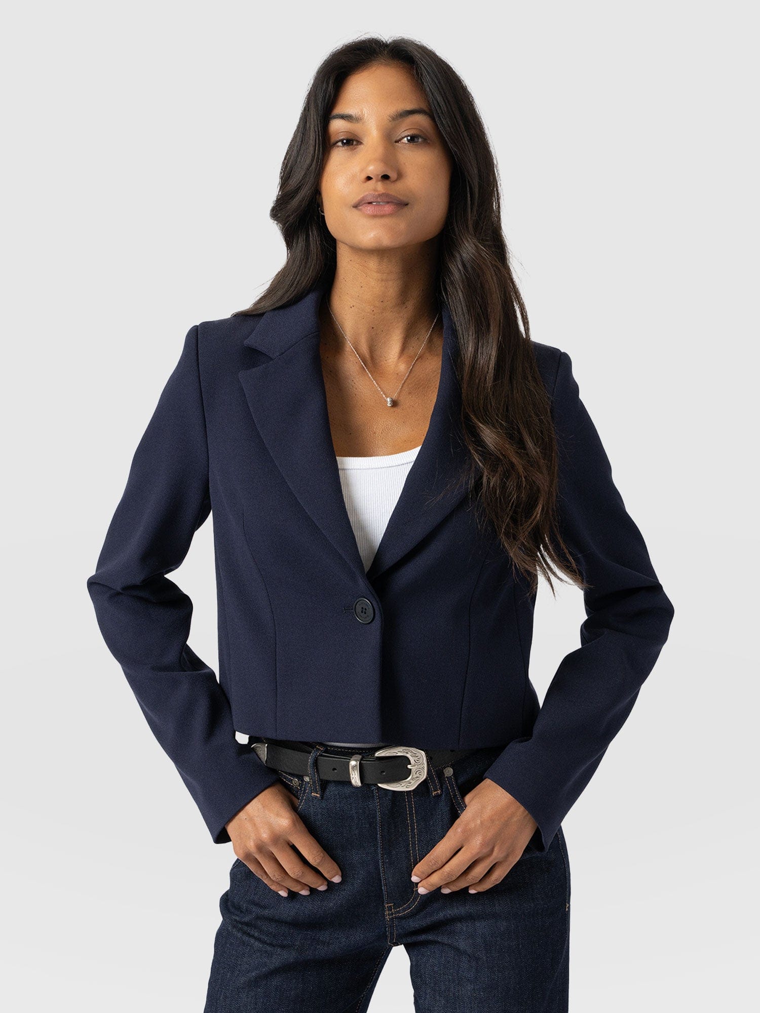 Astrid Crop Blazer Navy - Women's Blazers | Saint + Sofia® US