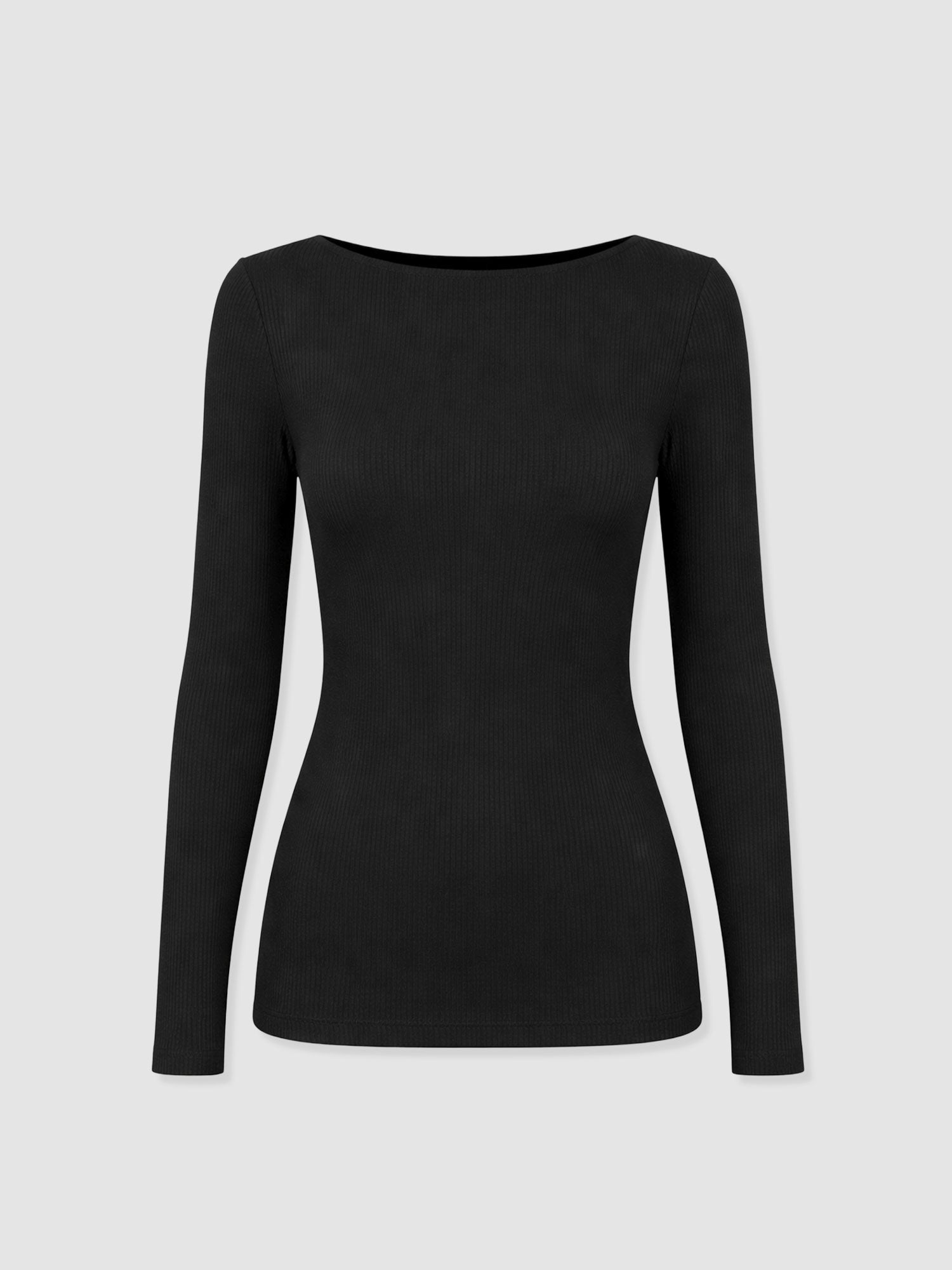 Austen Boat Neck Long Sleeve Tee - Black - Women's T-shirts | Saint + Sofia® USA