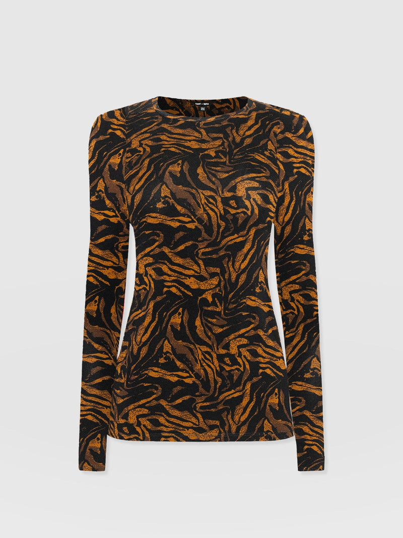Austen Crew Neck Long Sleeve Tee - Brown Zebra - Women's T-shirts | Saint + Sofia® USA