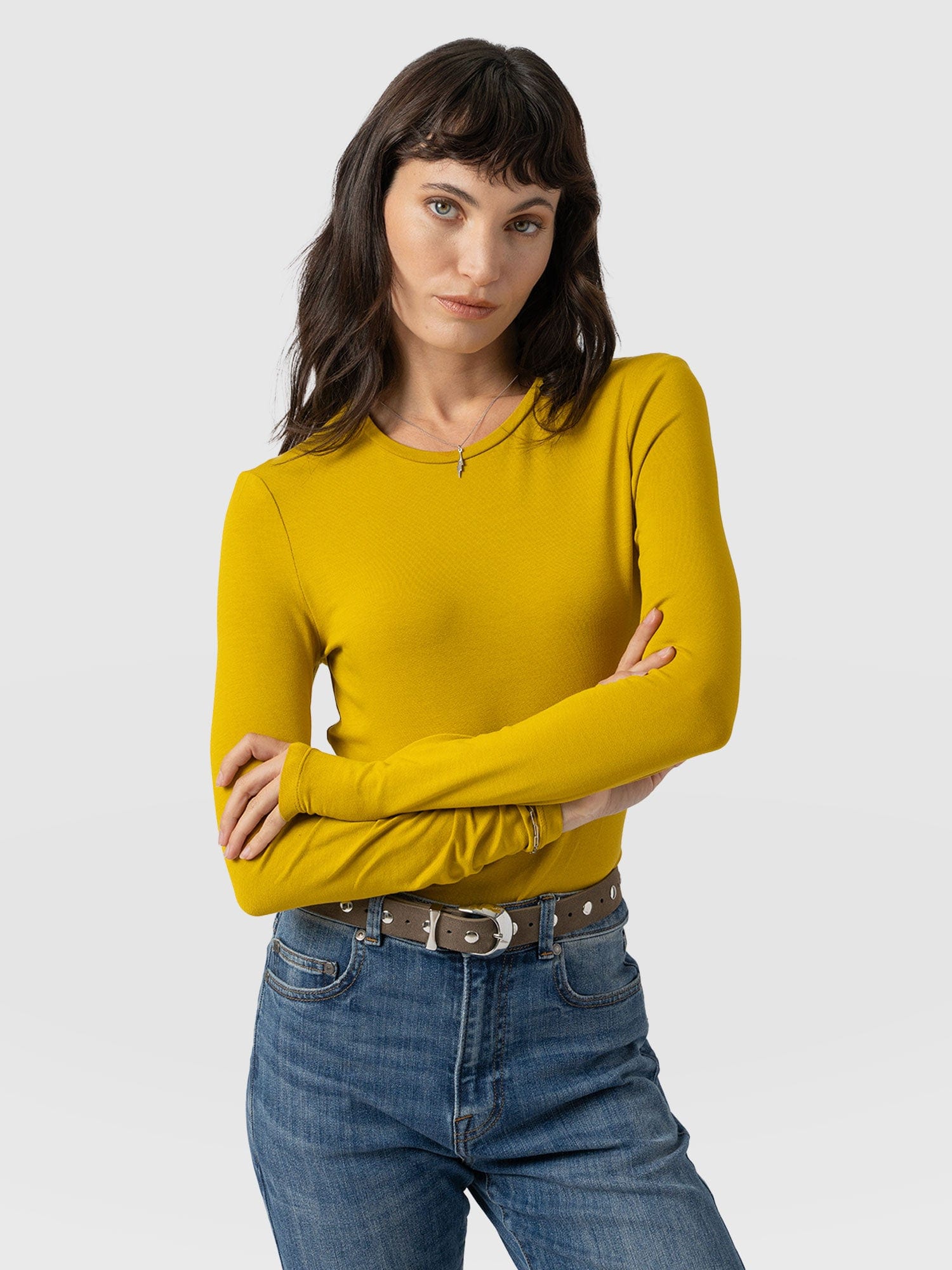 Austen Crew Neck Tee Long Sleeve Mustard - Women's T-Shirts | Saint + Sofia® US