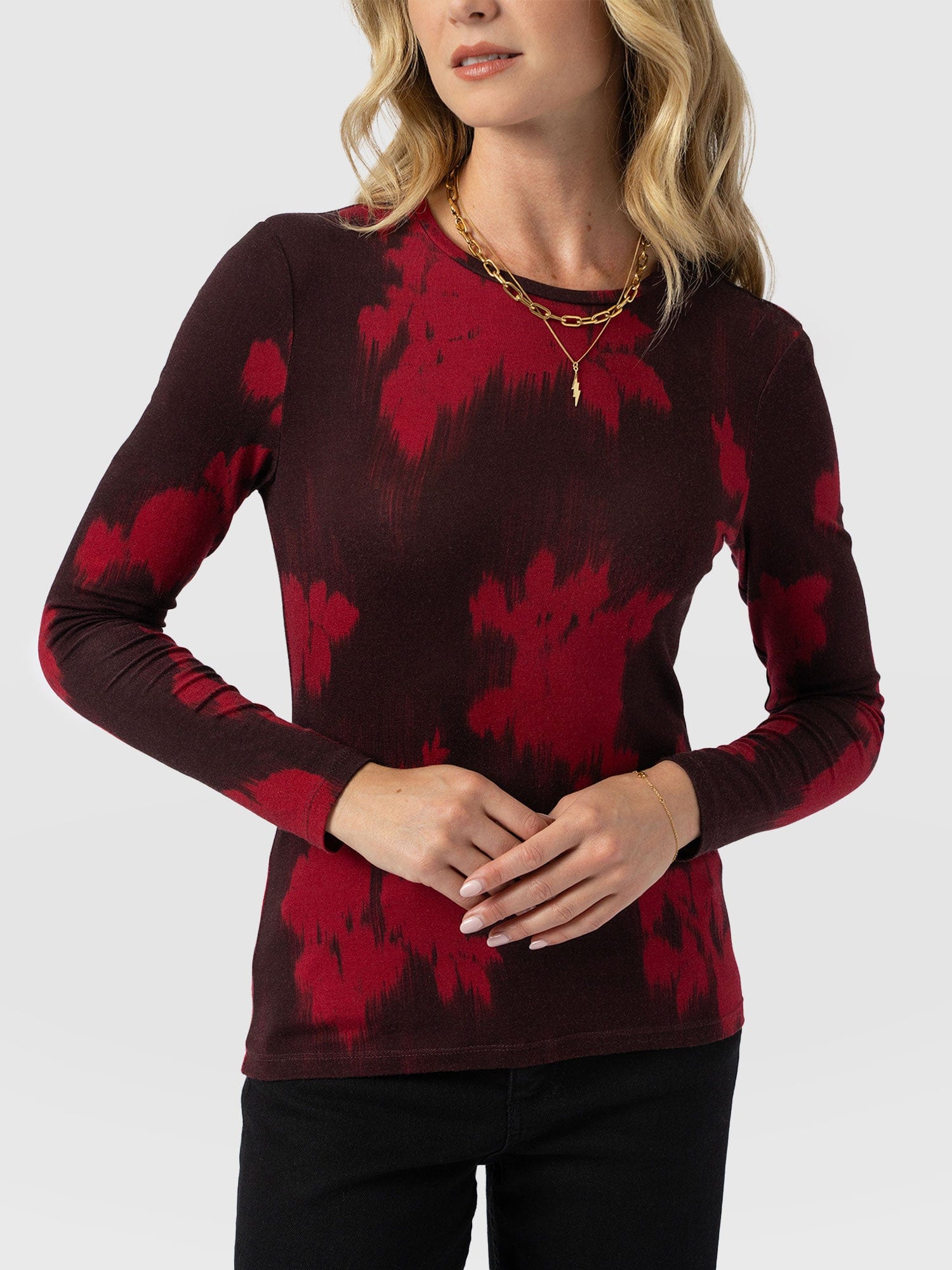 Austen Crew Neck Long Sleeve Tee - Pink Fade Floral - Women's T-shirts | Saint + Sofia® USA