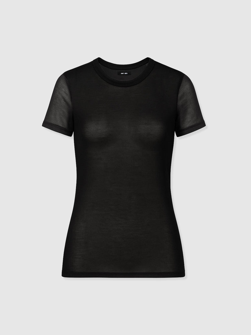 Austen Crew Neck Tee Short Sleeve - Black Mesh - Women's T-shirts | Saint + Sofia® USA