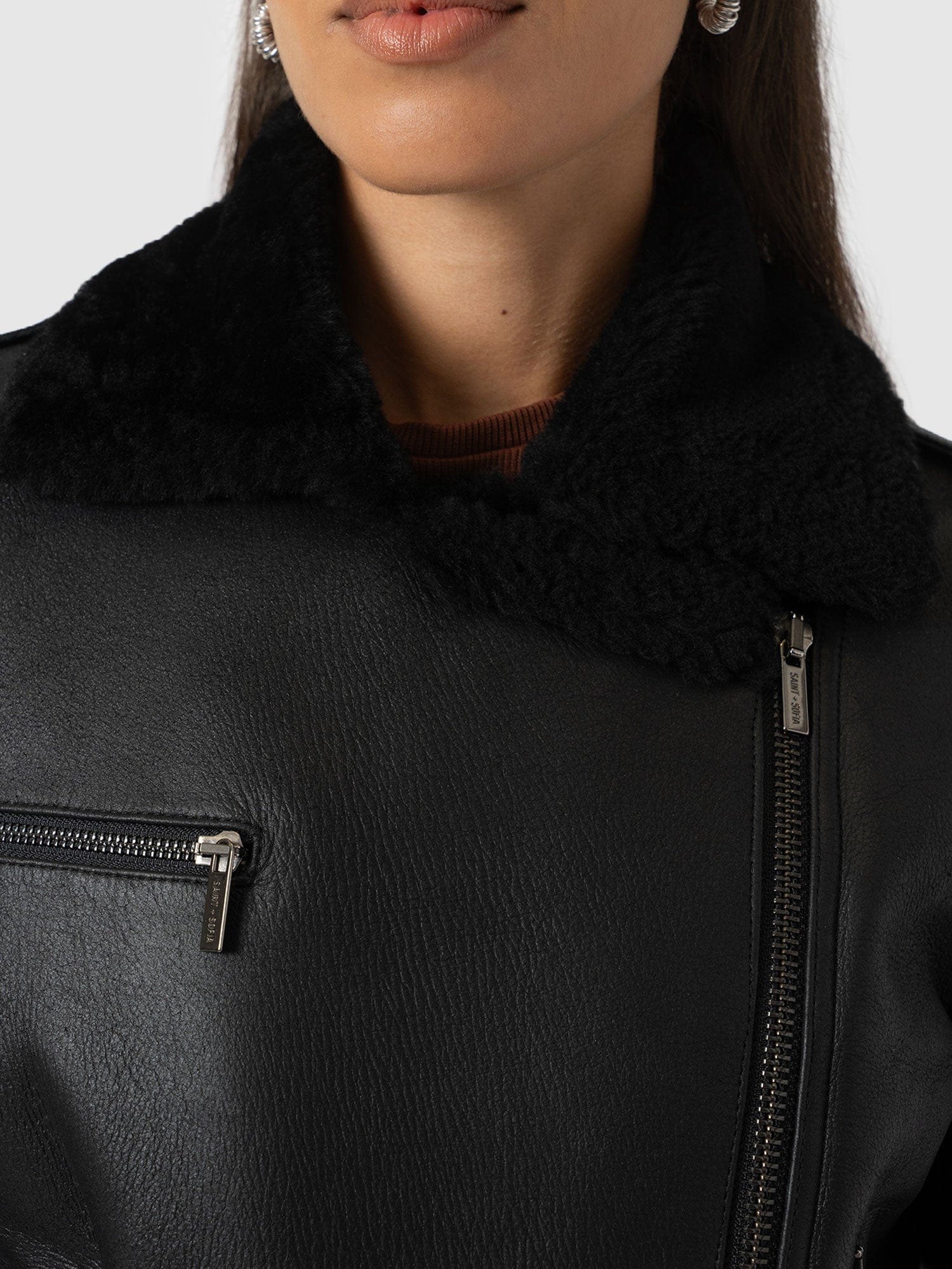 Aviator Shearling Jacket Black - Women's Jackets | Saint + Sofia® USA