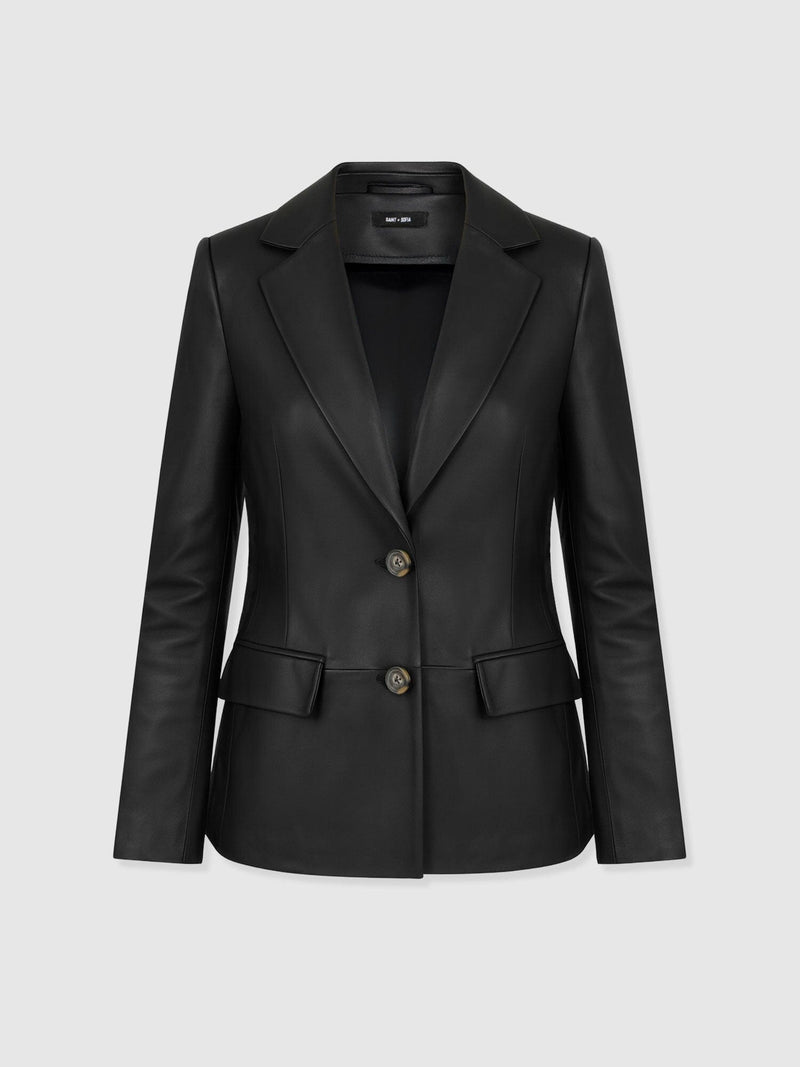 Axel Single Breasted Blazer - Black Leather - Women's Leathers | Saint and Sofia® USA
