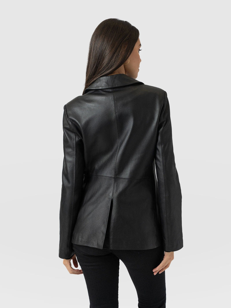 Axel Single Breasted Blazer - Black Leather - Women's Leathers | Saint and Sofia® USA