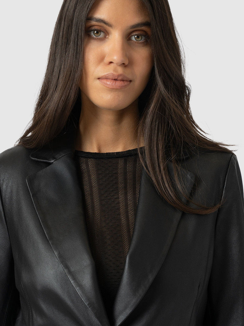 Axel Single Breasted Blazer - Black Leather - Women's Leathers | Saint and Sofia® USA