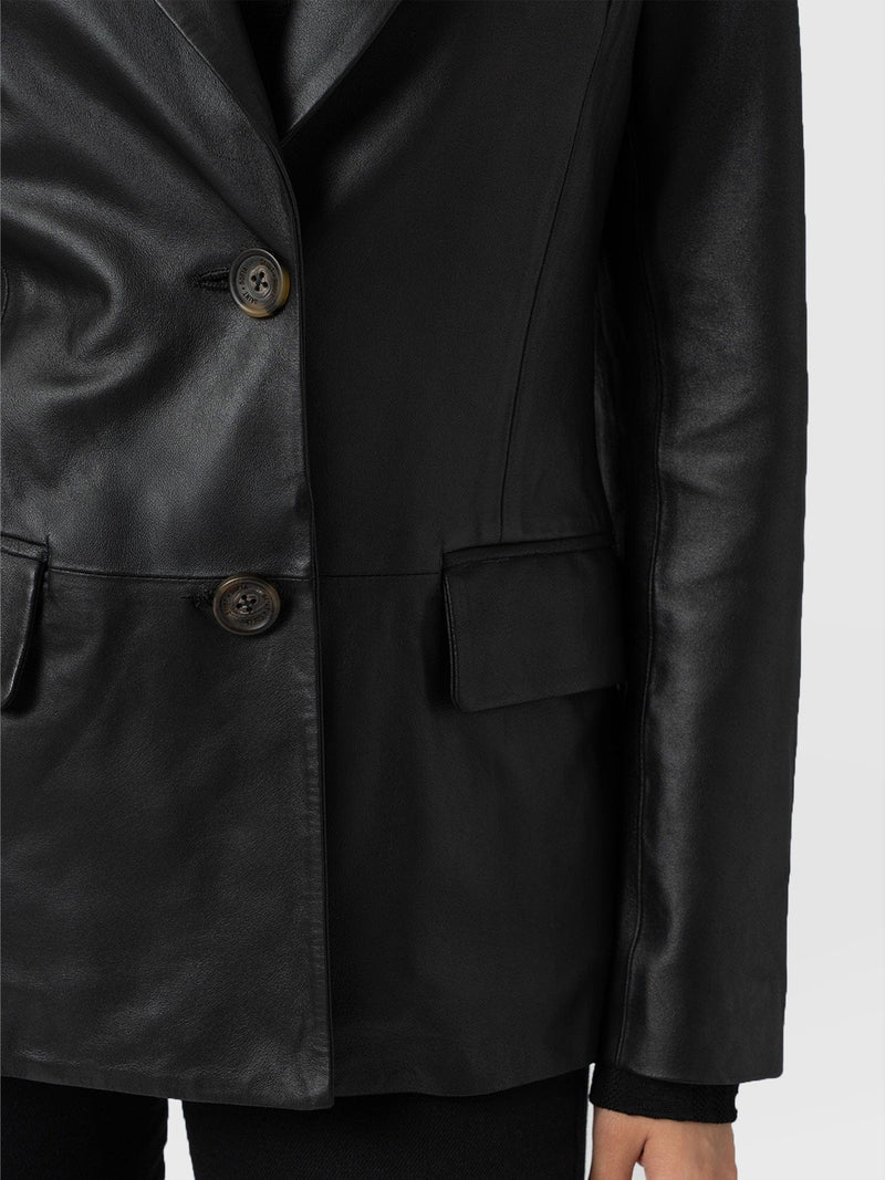 Axel Single Breasted Blazer - Black Leather - Women's Leathers | Saint and Sofia® USA