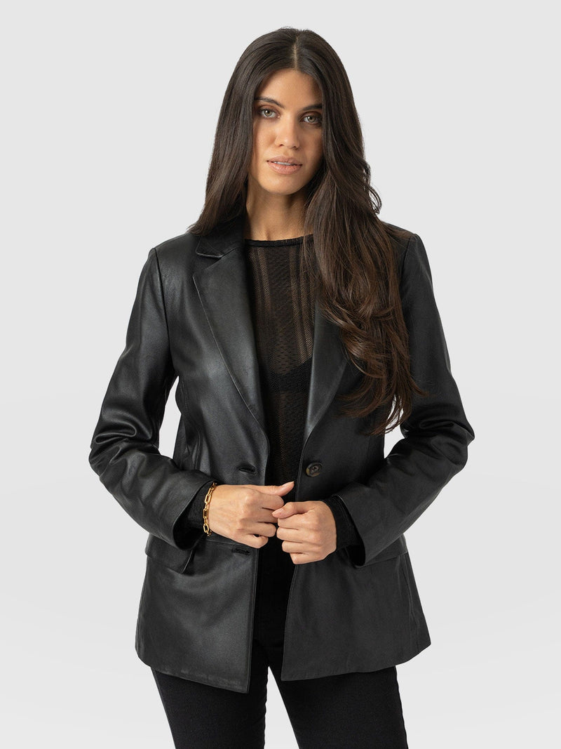 Axel Single Breasted Blazer - Black Leather - Women's Leathers | Saint and Sofia® USA