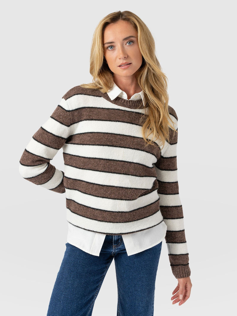 Azura Knit Jumper - Brown Stripe - Women's Knitwears | Saint + Sofia® USA
