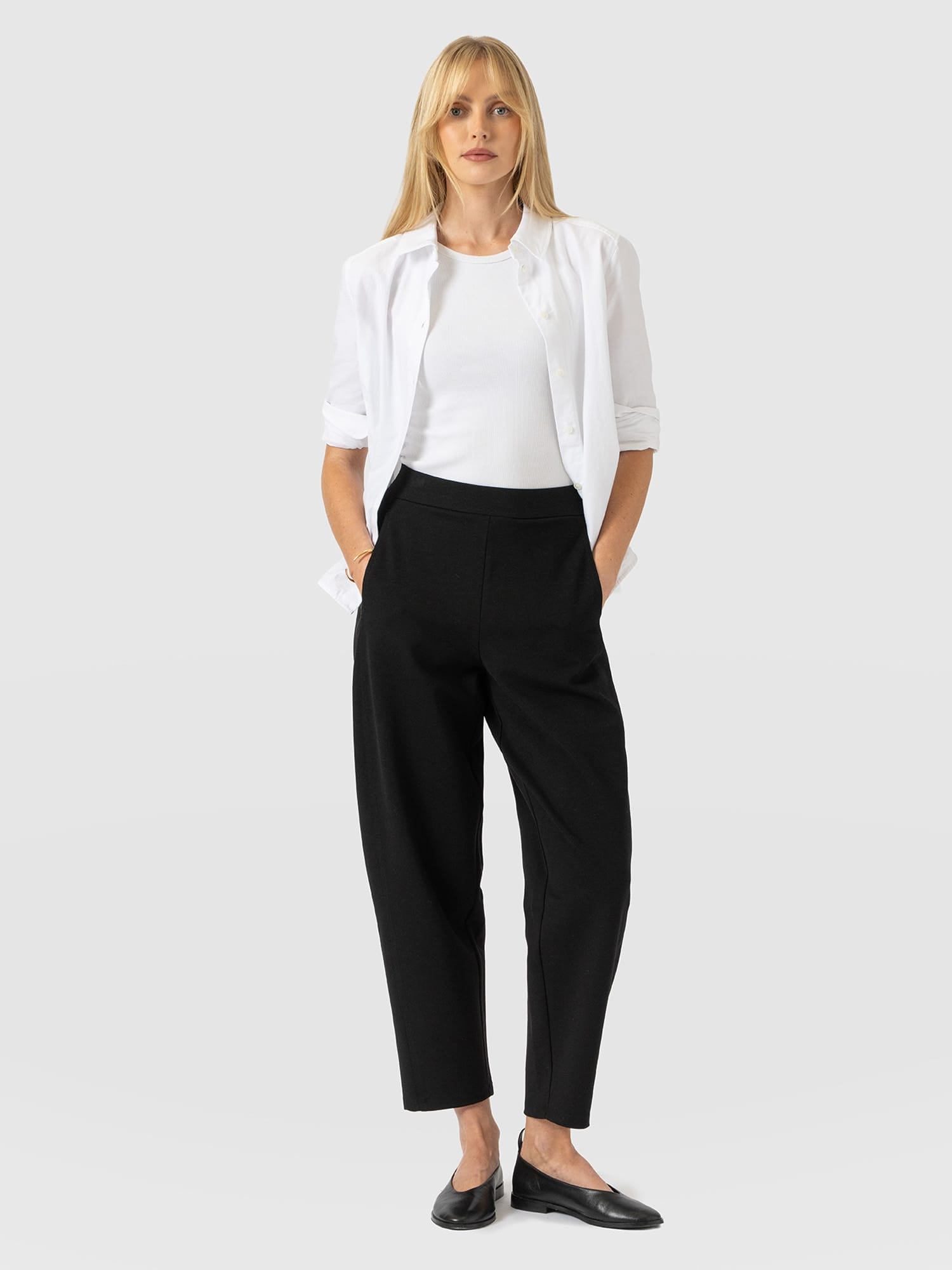 Barrel Leg Jersey Pant - Black - Women's Pants | Saint and Sofia® USA