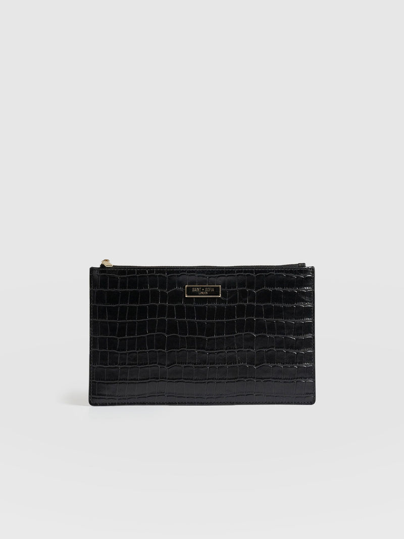 Beauty Pouch Black Croc - Women's Travel Accessories | Saint + Sofia® US