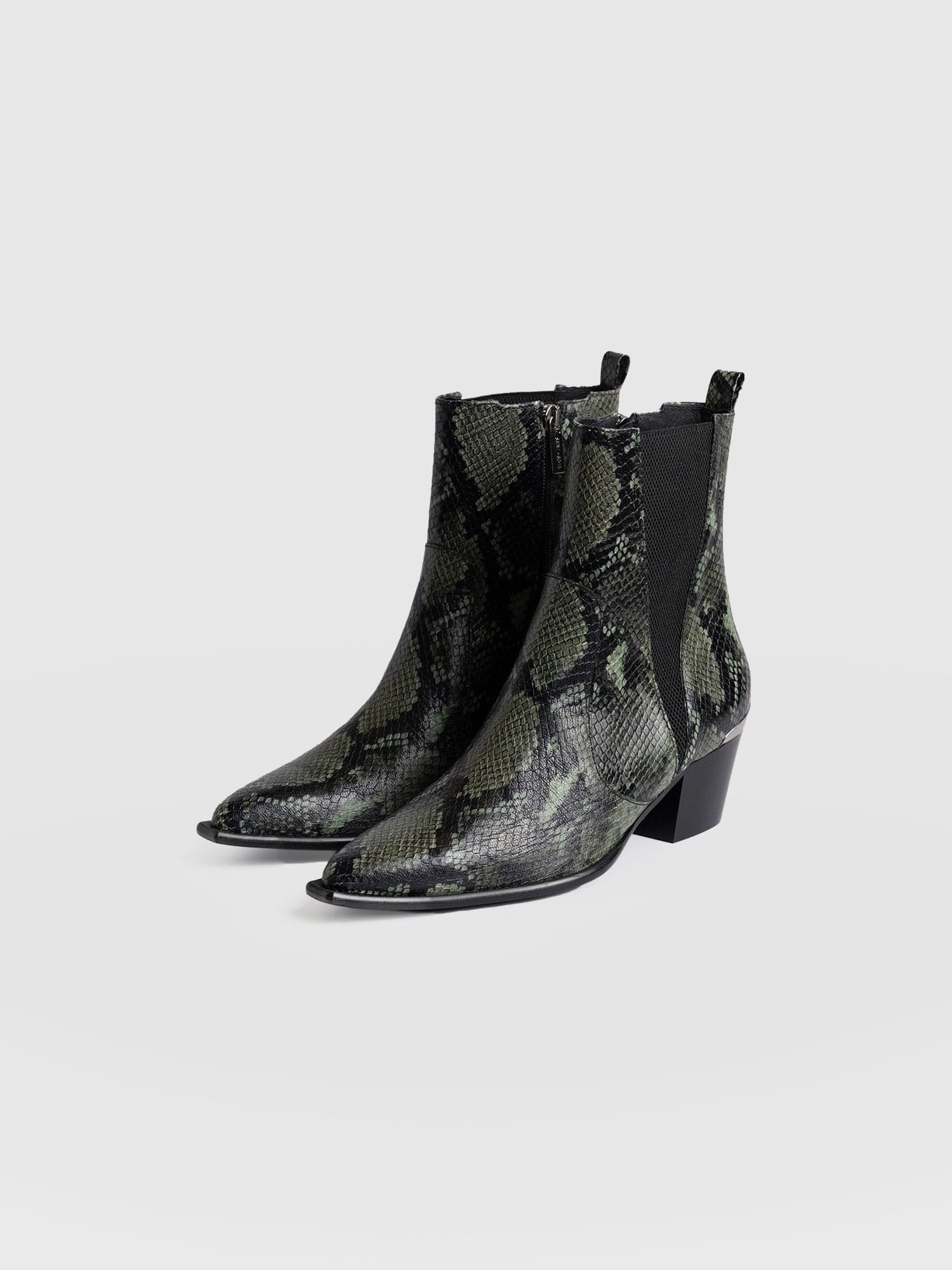Billie Snake Boot Green - Women's Leather Boots | Saint + Sofia® US