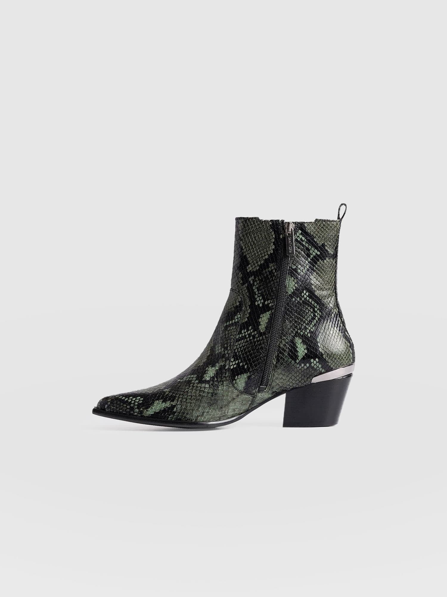 Billie Snake Boot Green - Women's Leather Boots | Saint + Sofia® US