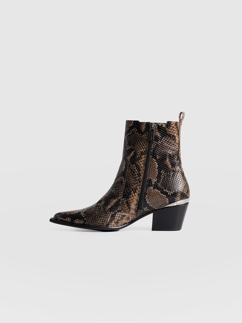Billie Snake Boot Taupe - Women's Leather Boots | Saint + Sofia® US