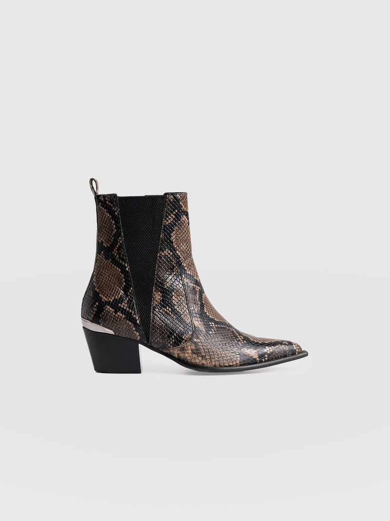 Billie Snake Boot Taupe - Women's Leather Boots | Saint + Sofia® US