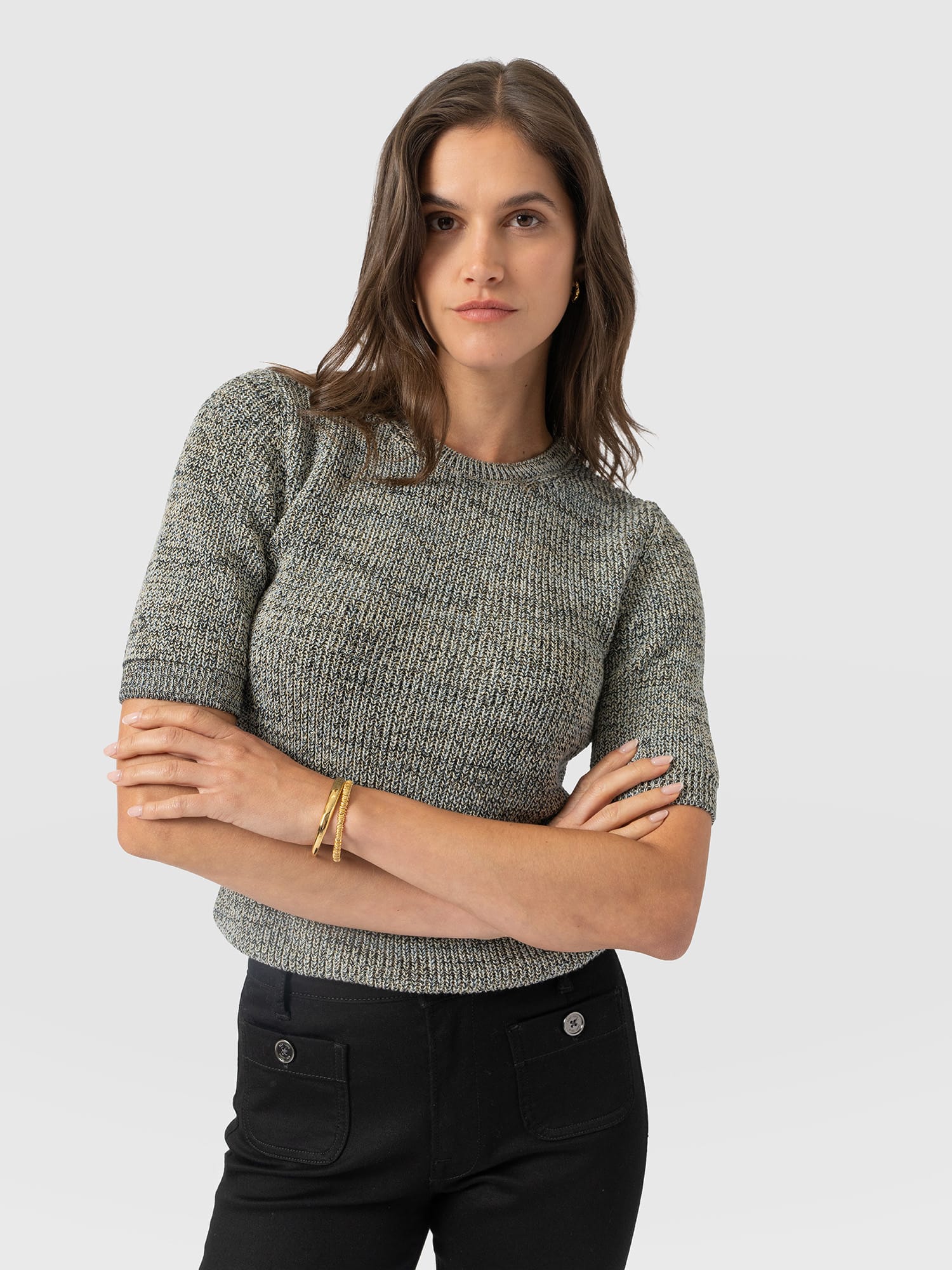 Blair Knit Tee - Black/Blue/Yellow - Women's Sweaters | Saint and Sofia® USA