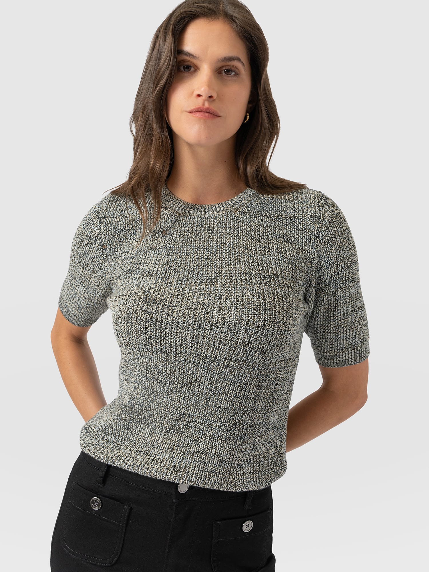 Blair Knit Tee - Black/Blue/Yellow - Women's Sweaters | Saint and Sofia® USA