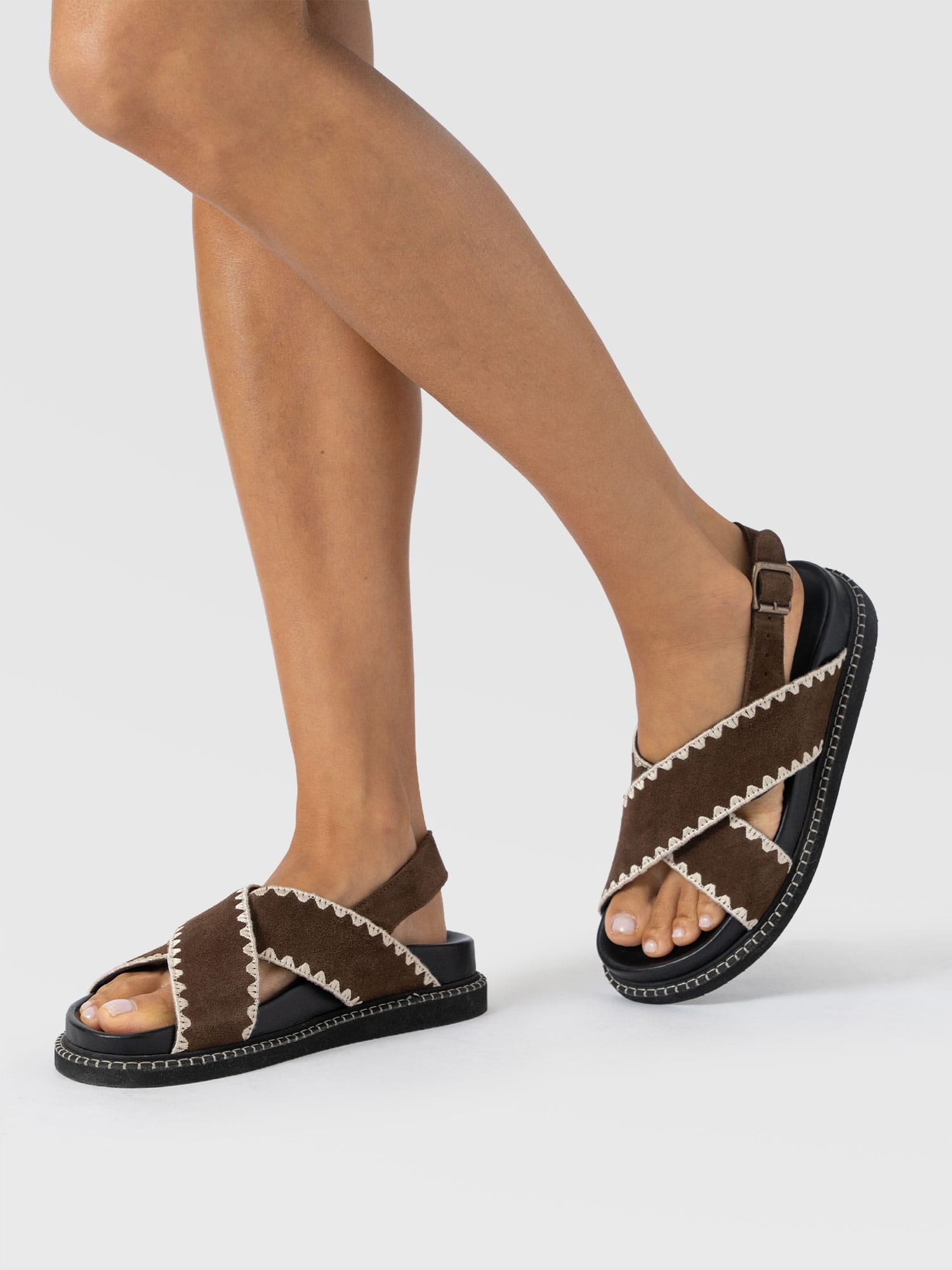 Bonnie Cross Over Sandals - Chocolate Suede - Women's Shoes | Saint + Sofia® USA