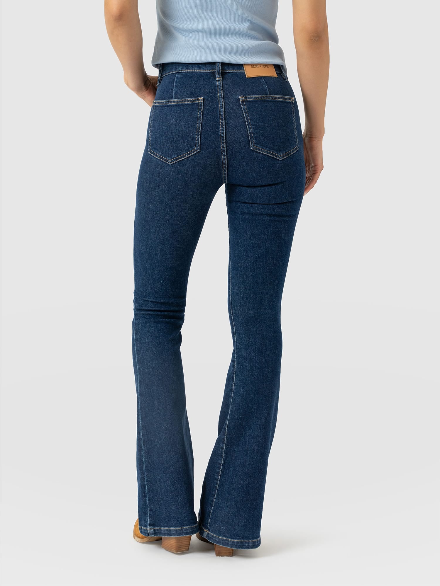 Bowie Stretch Flare Jeans Mid Blue - Women's Jeans | Saint and Sofia® USA
