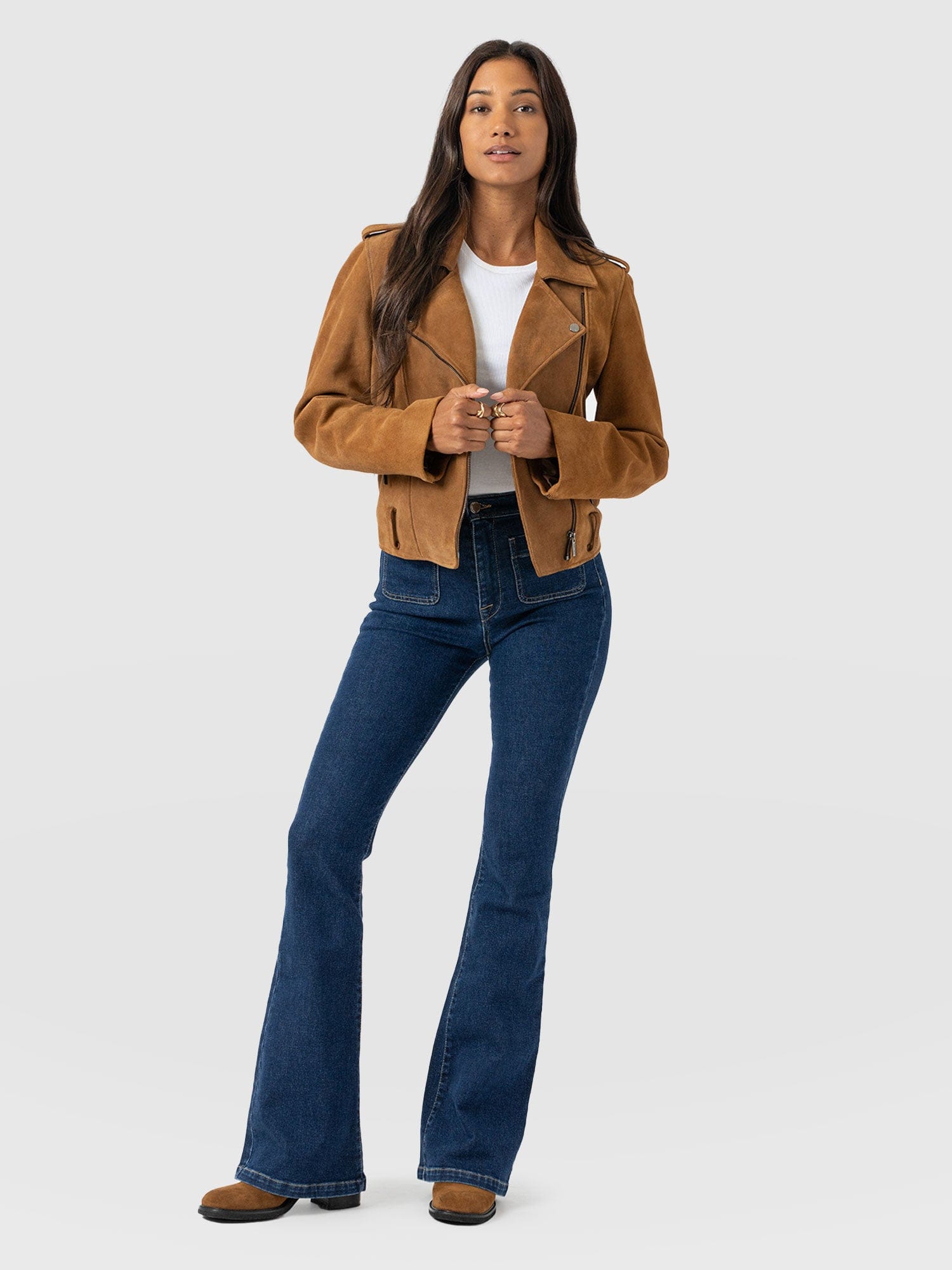 Bowie Stretch Flare Jeans Mid Blue Women's Jeans Saint Sofia® US