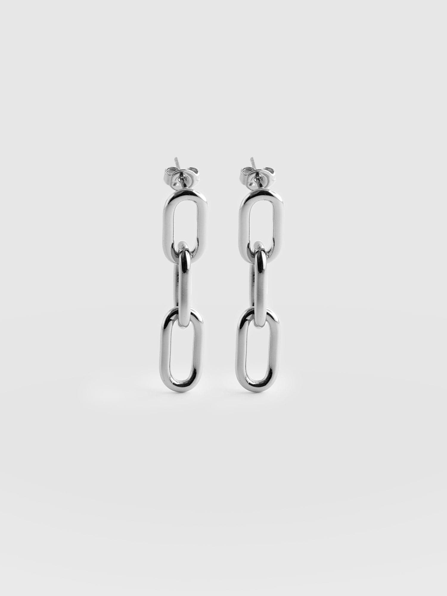 Cable Chain Drop Earrings Silver - Main Image
